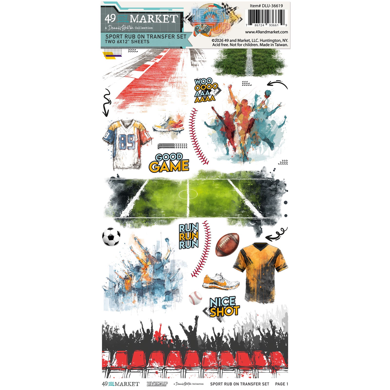 49 & Market Level Up Sports 6 x 12 Rub-On Transfer Set